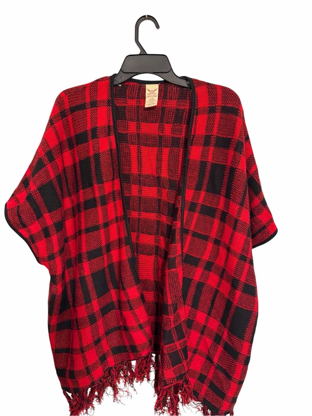 Faded Glory Red and Black Plaid Open Front Poncho